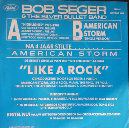 Bob Seger & the Silver Bullet Band - American Storm (7"si 1986) NL-PROMO! - Afbeelding 2