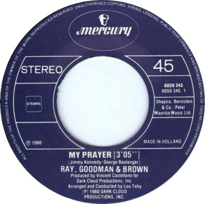 Ray, Goodman & Brown ‎– My Prayer (7"si NL 1980) - Afbeelding 2