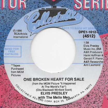 Elvis Presley - One Broken Heart for Sale / (You're the) Devil in Disguise (7"si US 1986) Back to Back Hit Series