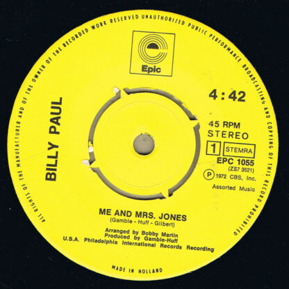 Billy Paul - Me and Mrs. Jones (7"si NL 1972) - Afbeelding 3