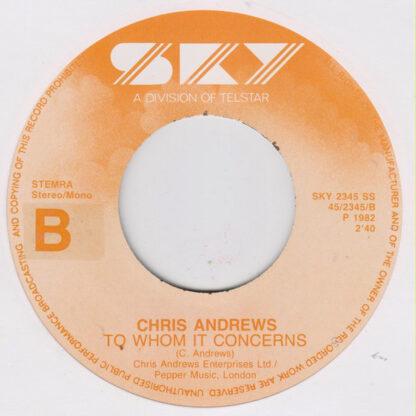 Chris Andrews - Yesterday Man / To Whom It Concerns (7"si NL 1982 re-release) - Image 4