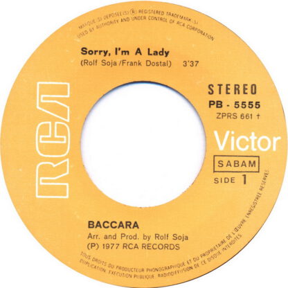 Baccara - Sorry, I'm a Lady (7"si Belgium 1977) vg++/vg+ - Image 2