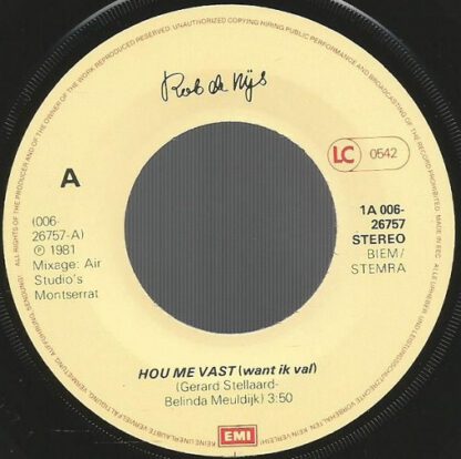 Rob de Nijs ‎– Hou Me Vast (Want Ik Val) 7"si NL 1981 nm/vg++ - Image 3