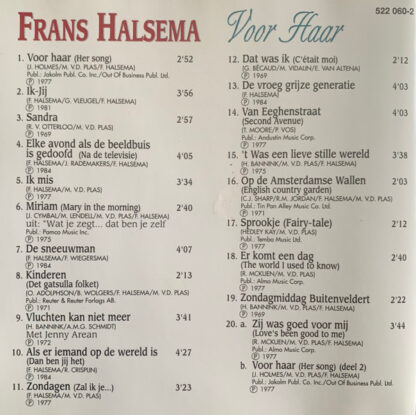 Frans Halsema ‎– Voor Haar (Zijn 20 Allermooiste Liedjes) CD NL 1994 nm/nm - Afbeelding 2