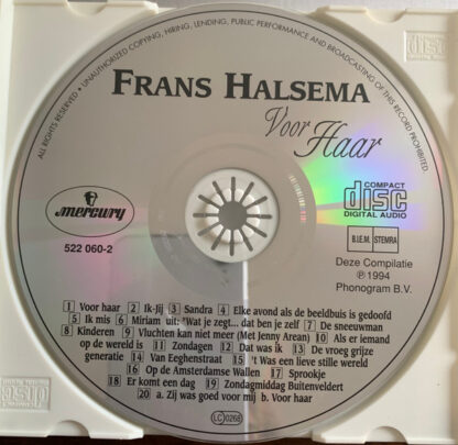 Frans Halsema ‎– Voor Haar (Zijn 20 Allermooiste Liedjes) CD NL 1994 nm/nm - Afbeelding 3