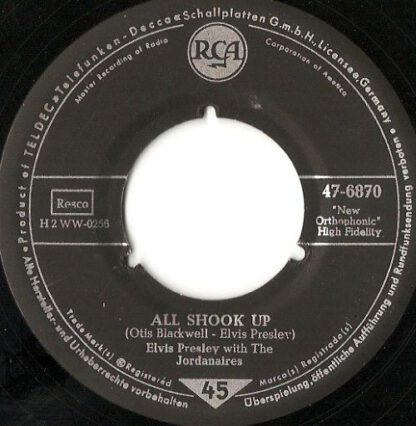 Elvis Presley  ‎– All Shook Up / That's When Your Heartaches Begin (7"si Germany 1957) vg+