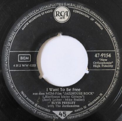 Elvis Presley - (You're So Square) Baby I Don't Care / I Want To Be Free (7"si Germany 1958) vg - Image 2