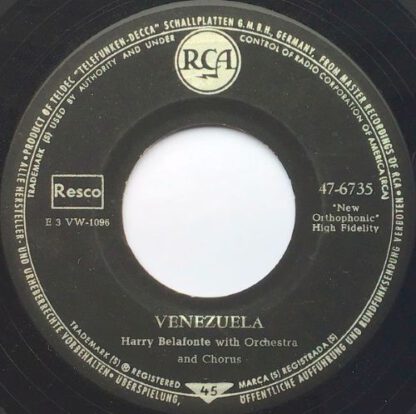 Harry Belafonte ‎– Mary's Boy Child / Venezuela (7"si Germany 1956) vg+/vg+ - Afbeelding 2