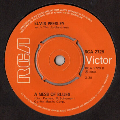 Elvis Presley ‎– The Girl of My Best Friend / A Mess of Blues (7"si UK 1976) Reissue vg+ - Afbeelding 2