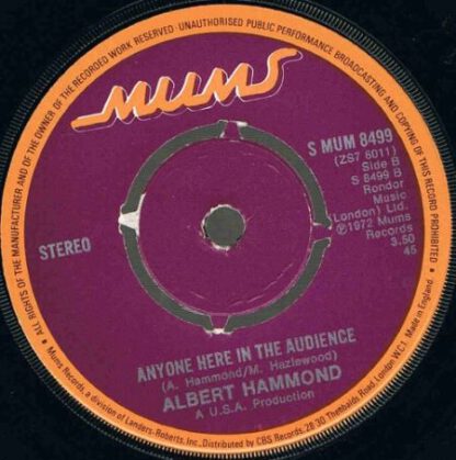 Albert Hammond - It Never Rains in Southern California (7"si UK 1972) g+ - Afbeelding 2