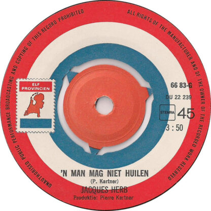 Jacques Herb ‎– Een Man Mag Niet Huilen (7"si NL 1972) nm/nm - Afbeelding 2