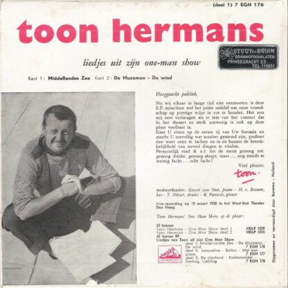 Toon Hermans ‎– Liedjes van Toon (Deel 1) 7"EP NL 1962 (repressing of 1958 original) vg++/vg++ - Afbeelding 2