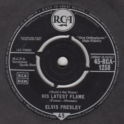 Elvis Presley ‎– (Marie's the Name) His Latest Flame / Little Sister (7"si UK 1961) vg