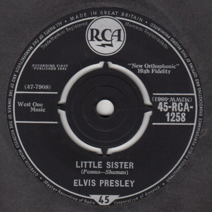 Elvis Presley ‎– (Marie's the Name) His Latest Flame / Little Sister (7"si UK 1961) vg - Image 2