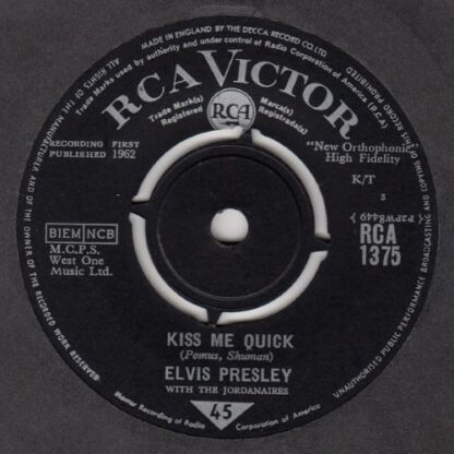 Elvis Presley ‎– Kiss Me Quick (7"si UK 1963) vg/vg