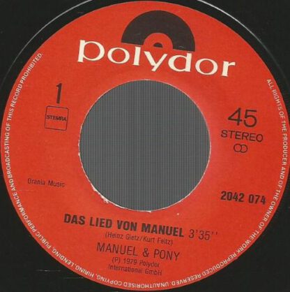 Manuel & Pony ‎– Das Lied von Manuel (7"si NL 1979) vg++/vg++ - Afbeelding 2