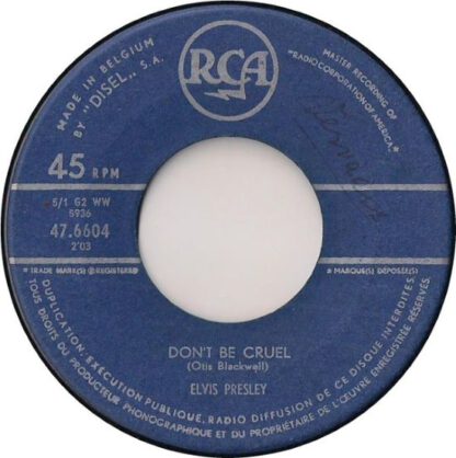 Elvis Presley ‎– Hound Dog / Don't Be Cruel (7"si Belgium 1956) vg+ - Afbeelding 2