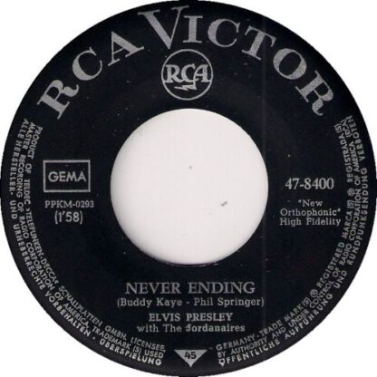 Elvis Presley ‎– Such A Night / Never Ending (7"si Germany 1964) vg+ - Afbeelding 2