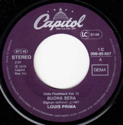 Louis Prima - Buona Sera / Angelina (7"si Germany 1979) Re-release of 1950 & 1956 original  nm-/vg++ - Afbeelding 3