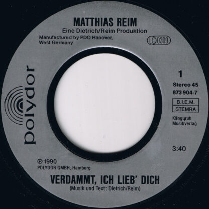 Matthias Reim ‎– Verdammt, Ich Lieb' Dich (7"si NL 1990) nm-/vg++ - Afbeelding 3