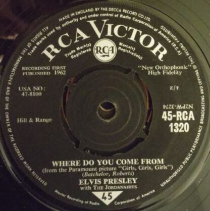 Elvis Presley with The Jordanaires ‎– Return to Sender (7"si UK 1962) vg+/vg - Afbeelding 3