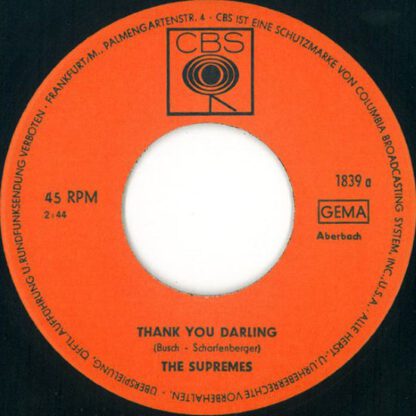 The Supremes ‎– Thank You Darling / Jonny and Joe (7"si Germany 1965) a+b side in German! vg+