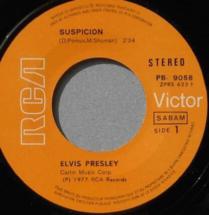 Elvis Presley – Suspicion / Kiss Me Quick (7"si Belgium 1977) Reissue vg