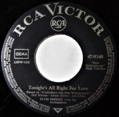 Elvis Presley ‎– Wooden Heart / Tonight's All Right For Love (7"si Germany 1964) Reissue of 1961 original vg+ - Afbeelding 2