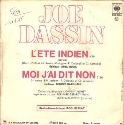 Joe Dassin ‎– L'Été Indien (7"si France 1975) vg++/vg+ - Afbeelding 2