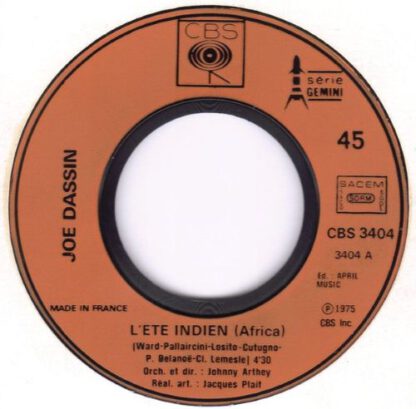 Joe Dassin ‎– L'Été Indien (7"si France 1975) vg++/vg+ - Afbeelding 3