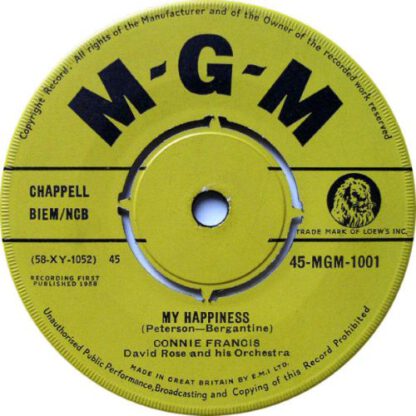 Connie Francis ‎– My Happiness (7"si UK 1959) vg+