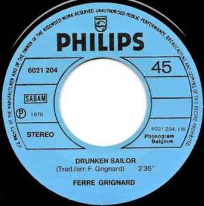 Ferre Grignard ‎– Drunken Sailor / Ring, Ring, I've Got To Sing (7"si Belgium 1978 reissue) vg+/vg+ - Image 3