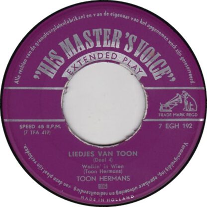 Toon Hermans ‎– Liedjes van Toon (Deel 4) 7"EP NL 1959 vg+/vg++ - Image 3