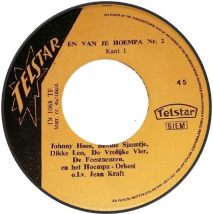 Johnny Hoes, Blonde Sjaantje, Dikke Leo, De Vrolijke Vier, De Feestneuzen en het Hoempa-Orkest ‎– En van je Hoempa Nr. 2. (7"si NL 1964) vg