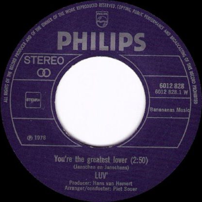 Luv' – You're The Greatest Lover (7"si NL 1978) nm/vg++ - Afbeelding 3