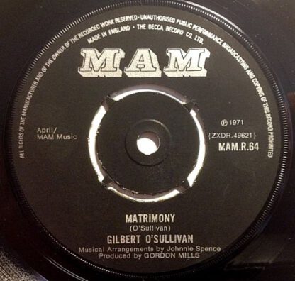 Gilbert O'Sullivan ‎– Matrimony (7"si UK 1972) nm/nm - Afbeelding 3