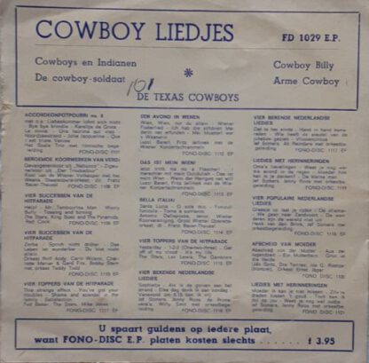 De Texas Cowboys ‎– Cowboy Liedjes (7"EP NL 1964) vg++/vg++ - Image 2