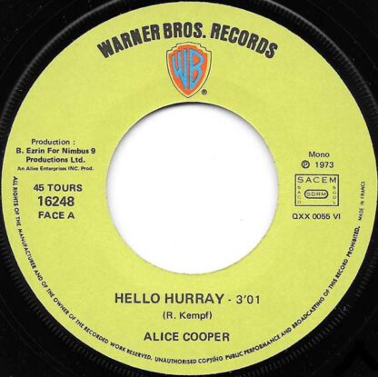 Alice Cooper ‎– Hello Hurray (7"si France 1973) vg++/vg++ - Image 3