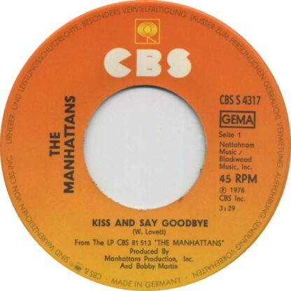 The Manhattans ‎– Kiss and Say Goodbye (7"si Germany 1976) vg++/vg+ - Image 3