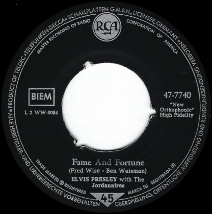 Elvis Presley ‎– Stuck On You / Fame and Fortune (7"si Germany 1960) vg - Image 2