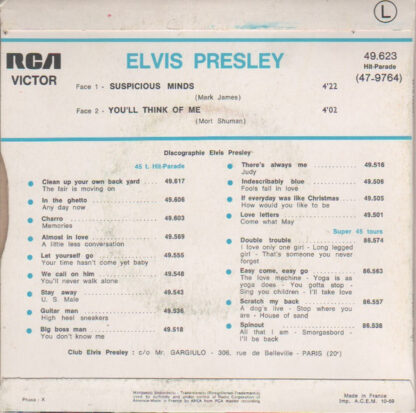 Elvis Presley ‎– Suspicious Minds (7"si France 1969) vg++/vg+ - Image 2