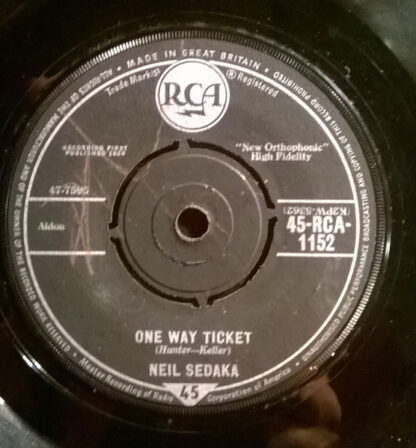 Neil Sedaka ‎– Oh! Carol / One Way Ticket (7"si UK 1959) vg+ - Image 2