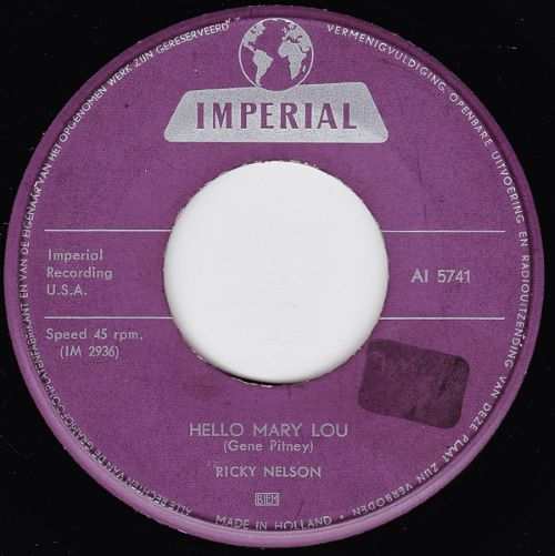 Ricky Nelson – Hello Mary Lou / Travelin' Man (7"si NL 1961) vg++