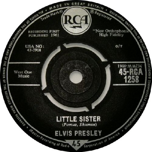 Elvis Presley – (Marie's the Name) His Latest Flame / Little Sister (7"si UK 1961) vg+++/vg+ - Image 2